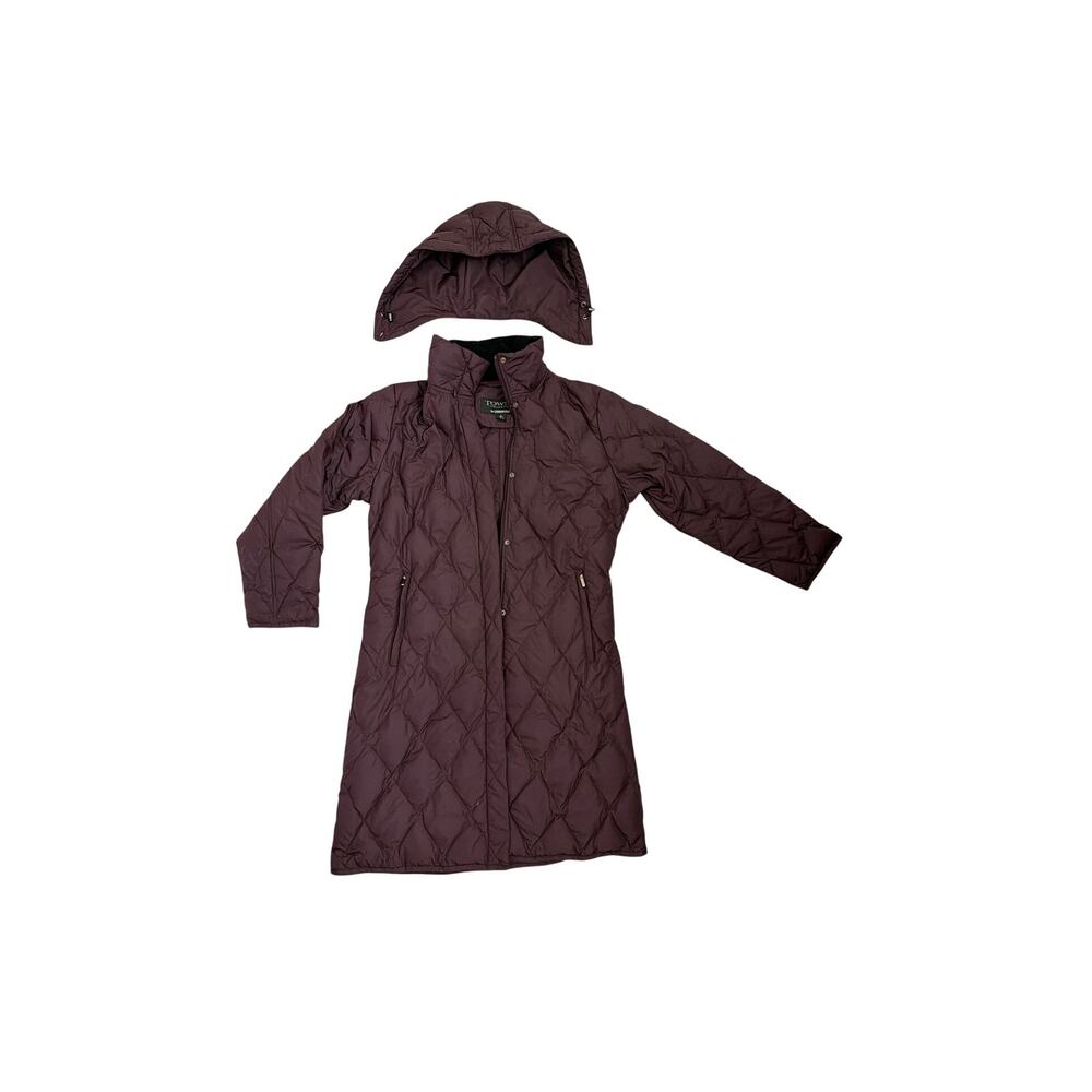 Towne Collection by London Fog Mauve Hooded Quilted Long Maxi Coat Medium
